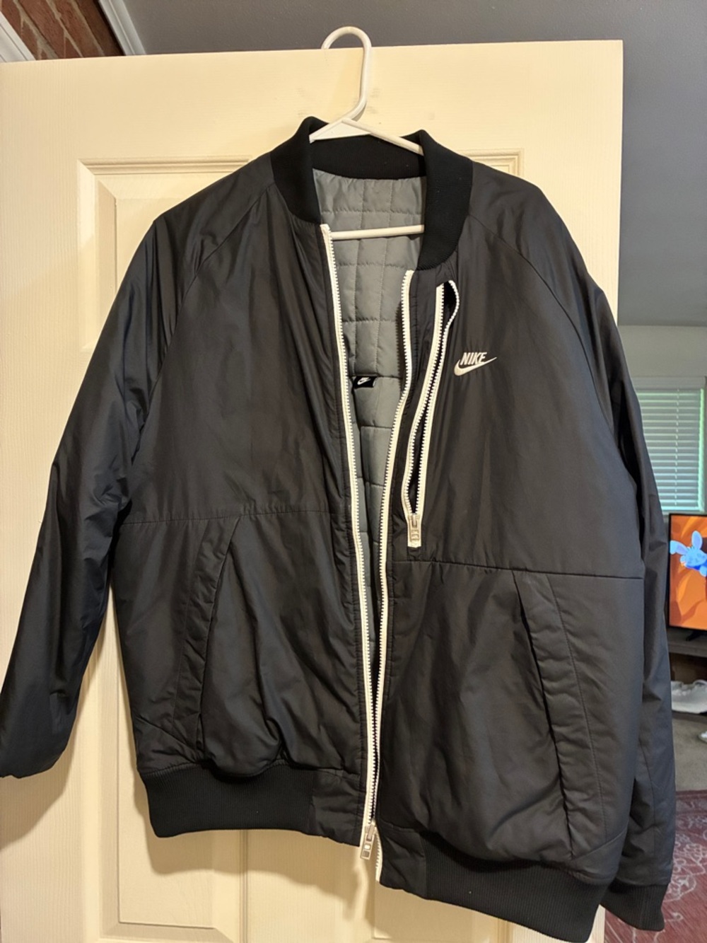 Nike Men's Black Bomber Jacket with White Trim